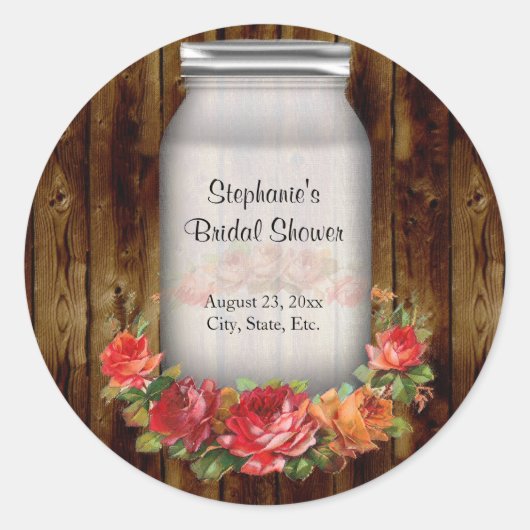 Mason Jar Blume Wreath Brautparty Runder Aufkleber (Vorderseite)