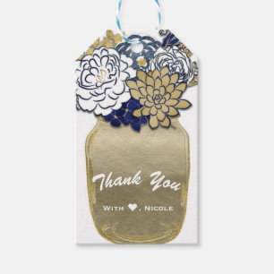 Mason Jar Blumen Rustikal Blau Gold Blumen Chic Geschenkanhänger