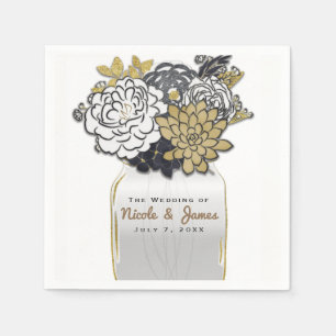 Mason Jar Blumen Rustikal Grau Gold Blumenmuster Serviette