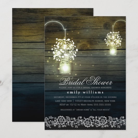 Mason Jar blumengeschmückte Brautdusche Einladung (Vorne/Hinten)