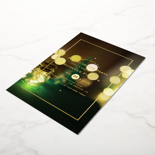 Mason Jar Bokeh Junggeselinnen-Abschied Folieneinladung (Gedreht)