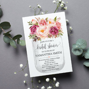 Mason Jar Brautparty Rosa Blumenhain Chic Einladung