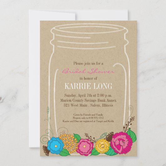 Mason Jar Bridal Dusche Einladung (Vorderseite)