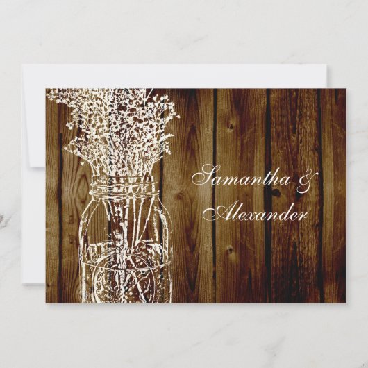 Mason Jar Briefmarke/Dark Wood Plank Einladung Hoc (Rückseite)