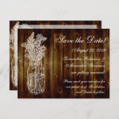 Mason Jar Briefmarke/Dunkles Holz Save the Date Ankündigungspostkarte (Vorne/Hinten)