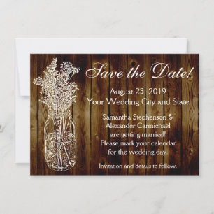 Mason Jar Briefmarke Dunkles Wood-Look Save the Da Date