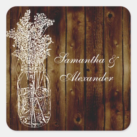 Mason Jar Briefmarke/Wood Plank Umschlag Aufkleber (Vorderseite)