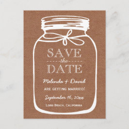 Mason Jar Brown Burlap Save the Date Wedding A08 Ankündigungspostkarte