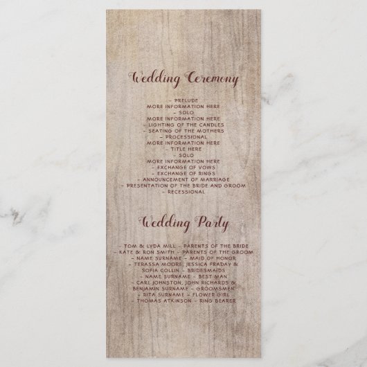 Mason Jar Burgundy Blume Rustikale Hochzeitsprogra Programm (Rückseite)