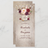 Mason Jar Burgundy Blume Rustikale Hochzeitsprogra Programm (Vorne/Hinten)
