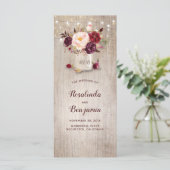 Mason Jar Burgundy Blume Rustikale Hochzeitsprogra Programm (Stehend Vorderseite)