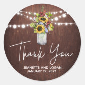 Mason Jar Burgundy Sonnenblumen Wedding Vielen Dan Runder Aufkleber (Vorderseite)