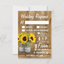 Mason Jar Burlap Lace Sunflower Wedding RSVP Karte