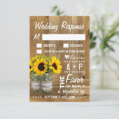 Mason Jar Burlap Lace Sunflower Wedding RSVP Karte (Stehend Vorderseite)