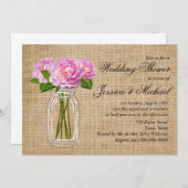 Mason Jar Burlap Peony Polterabend Einladung (Vorne/Hinten)