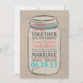 Mason Jar Burlap Rustic Wedding Einladung (Vorderseite)