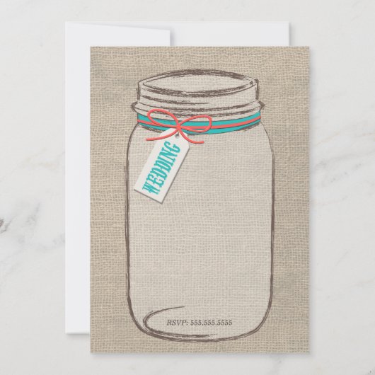 Mason Jar Burlap Rustic Wedding Einladung (Rückseite)