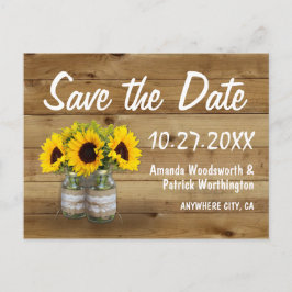 Mason Jar Burlap Sonnenblumen Hochzeit retten das  Ankündigungspostkarte