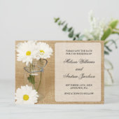 Mason Jar Burlap White Daisies Save the Date (Stehend Vorderseite)