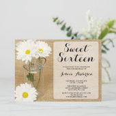 Mason Jar Burlap White Daisies Sweet 16 Einladung (Stehend Vorderseite)