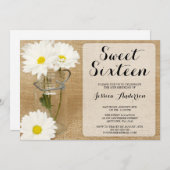 Mason Jar Burlap White Daisies Sweet 16 Einladung (Vorne/Hinten)