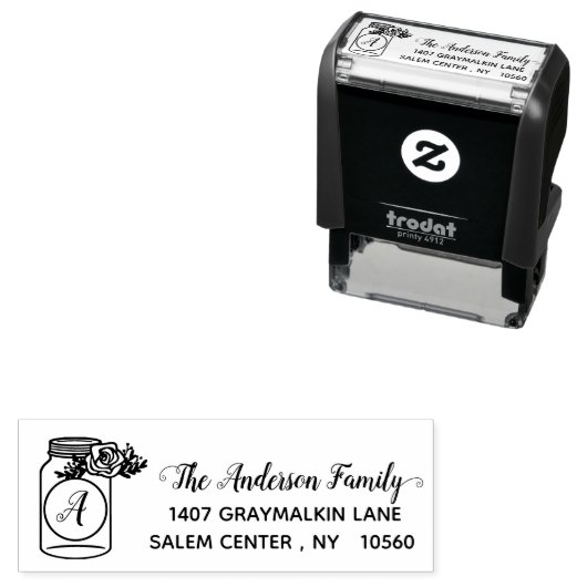 Mason Jar Calligraphy Address Family Handschriftli Permastempel (Beispiel)