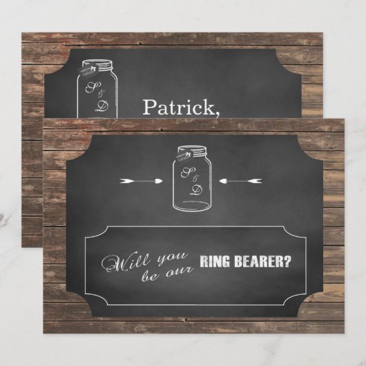 Mason Jar Chalboard Werden Sie unser Ringträger? Einladung (Vorne/Hinten)