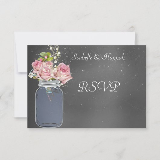 Mason Jar, Chalkboard, Lesbische RSVP-Karte für Ho RSVP Karte (Vorderseite)