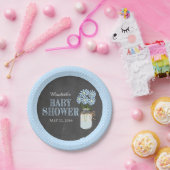 Mason Jar Chalkboard Look Blue Dots Baby Dusche Pappteller (Party)