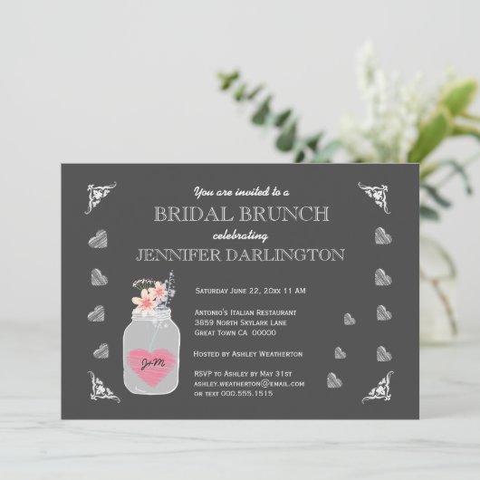 Mason Jar Chalkboard Rustic Bridal Brunch A01D Einladung (Stehend Vorderseite)