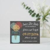 Mason Jar Chalkboard Save the Date Ankündigungspostkarte (Stehend Vorderseite)
