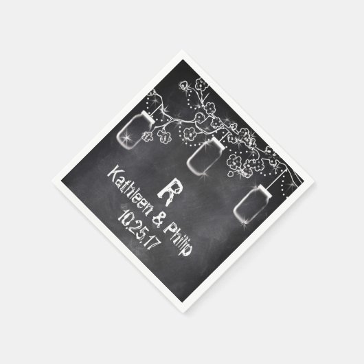 Mason Jar Chalkboard String Lights Rustische Hochz Serviette (Ecke)