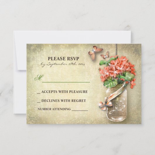 Mason Jar & Coral Blume RSVP-Karten RSVP Karte (Vorderseite)