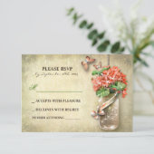 Mason Jar & Coral Blume RSVP-Karten RSVP Karte (Stehend Vorderseite)