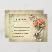 Mason Jar & Coral Blume RSVP-Karten RSVP Karte (Vorne/Hinten)