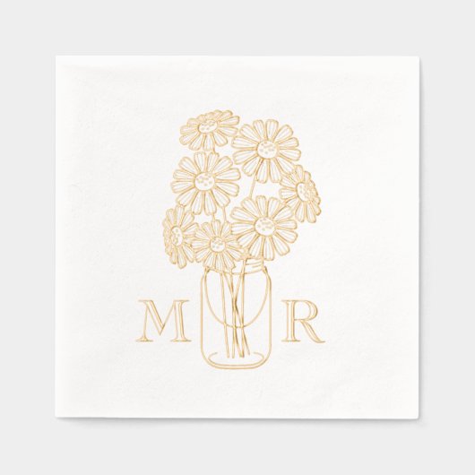Mason Jar Daisies Monogram Initials Wedding Servietten Mit Folie (Vorderseite)