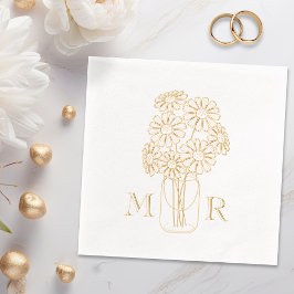 Mason Jar Daisies Monogram Initials Wedding Servietten Mit Folie