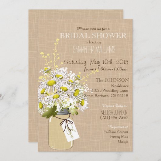Mason Jar Daisies Rustikales Brautparty Einladung (Vorne/Hinten)
