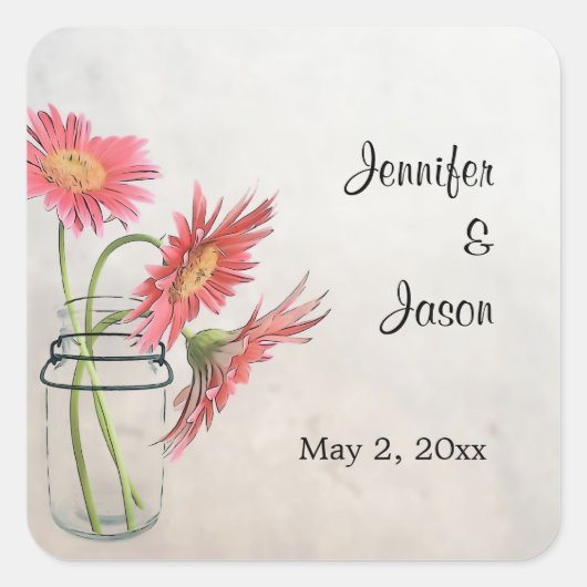 Mason Jar Daisies Stickers - Save the Date (Vorderseite)