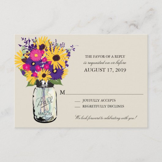 Mason Jar Daisies und Sonnenblumen | UAWG | RSVP Karte (Vorderseite)