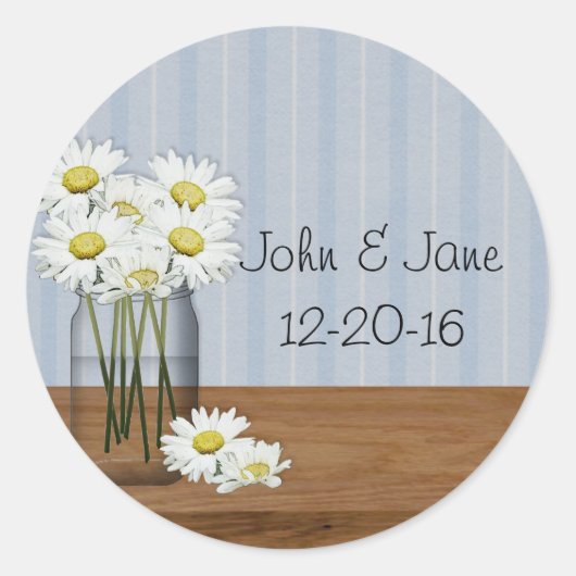 Mason Jar Daisies Wedding Sticker (Vorderseite)