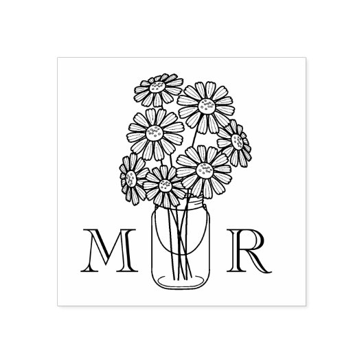 Mason Jar Daisy Blume Wedding Monogram Initials Gummistempel (Prägung)