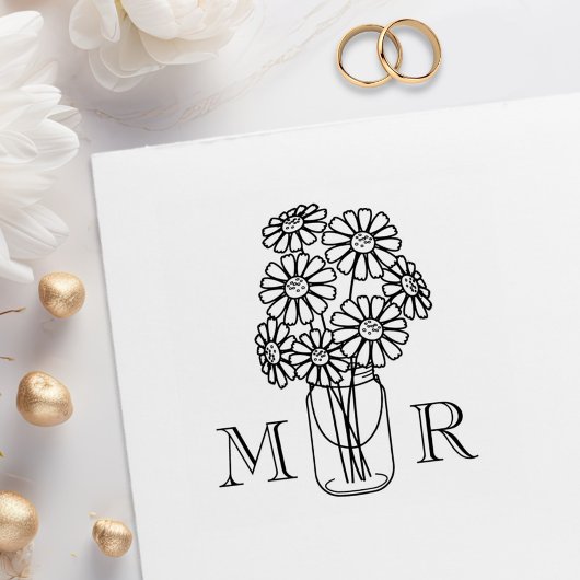 Mason Jar Daisy Blume Wedding Monogram Initials Gummistempel
