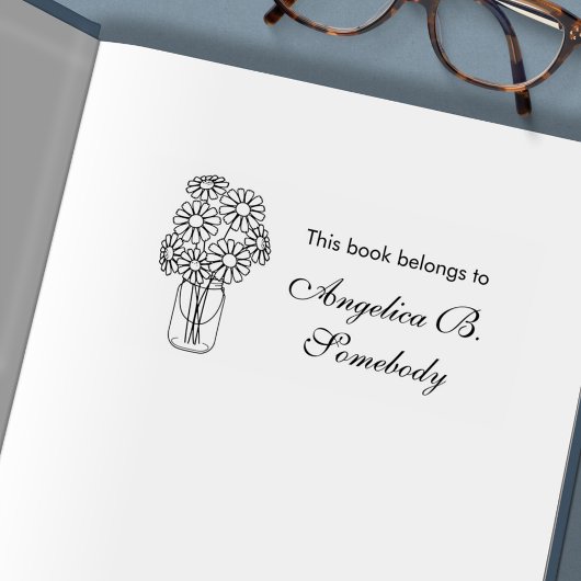 Mason Jar Daisy Flowers Bouquet Bookplate Permastempel