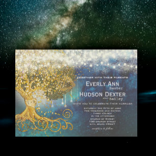 Mason Jar Fairytale Blue Opulence & Gold Wedding Einladung