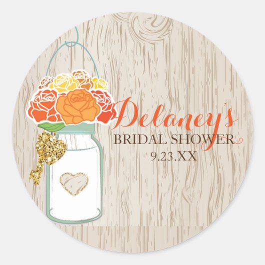 Mason Jar Fall Glitzer Brautparty Aufkleber (Vorderseite)