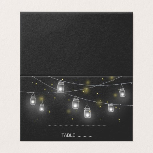 Mason Jar Fireflies Chalkboard Wedding Platzkarte (Außenseite Aufgefaltet)
