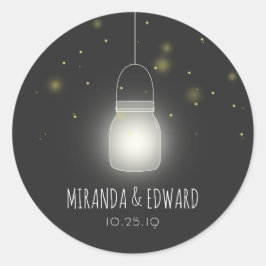 Mason Jar Fireflies Custom Wedding Save the Date Runder Aufkleber