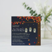 Mason Jar Fireflies Eichenbaum Hochzeitsempfang Einladung (Stehend Vorderseite)