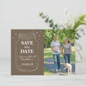 Mason Jar Fireflies Foto Save the Date Brown (Stehend Vorderseite)